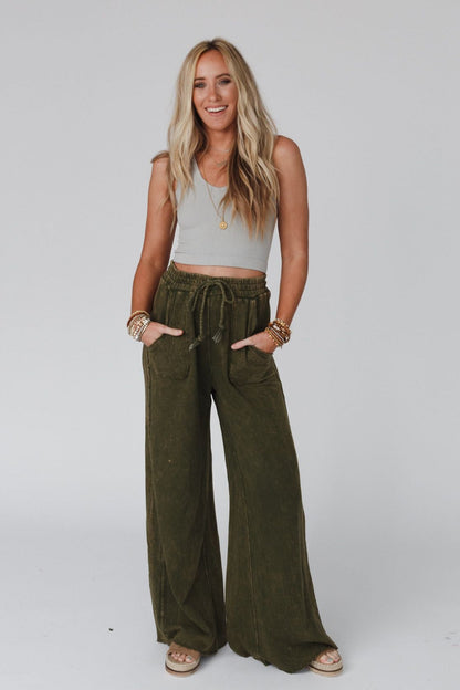 Relaxing Robin Wide Leg Pant - New Olive - Pre Order