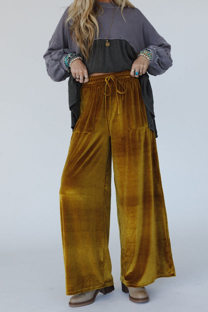 The Nest Relaxing Robin Velvet Wide Leg Pant - Marigold