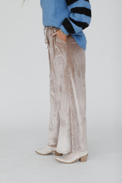 The Nest Relaxing Robin Velvet Wide Leg Pant - Taupe