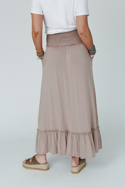 The Nest Rustic Romance Smocked Maxi Skirt - Dark Mocha