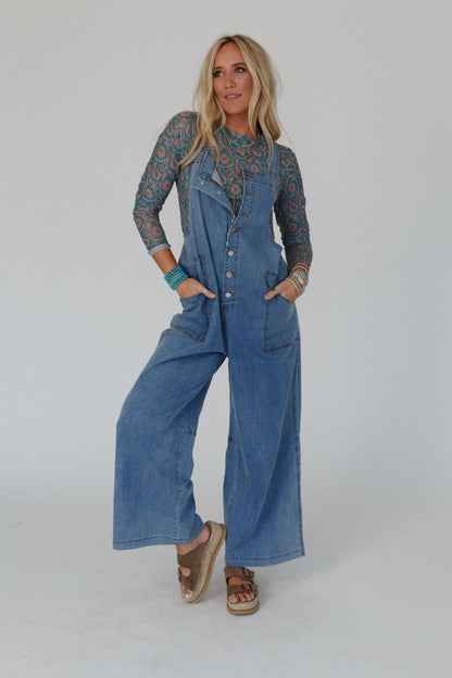 The Nest Dock Town Button Up Jumpsuit - Denim