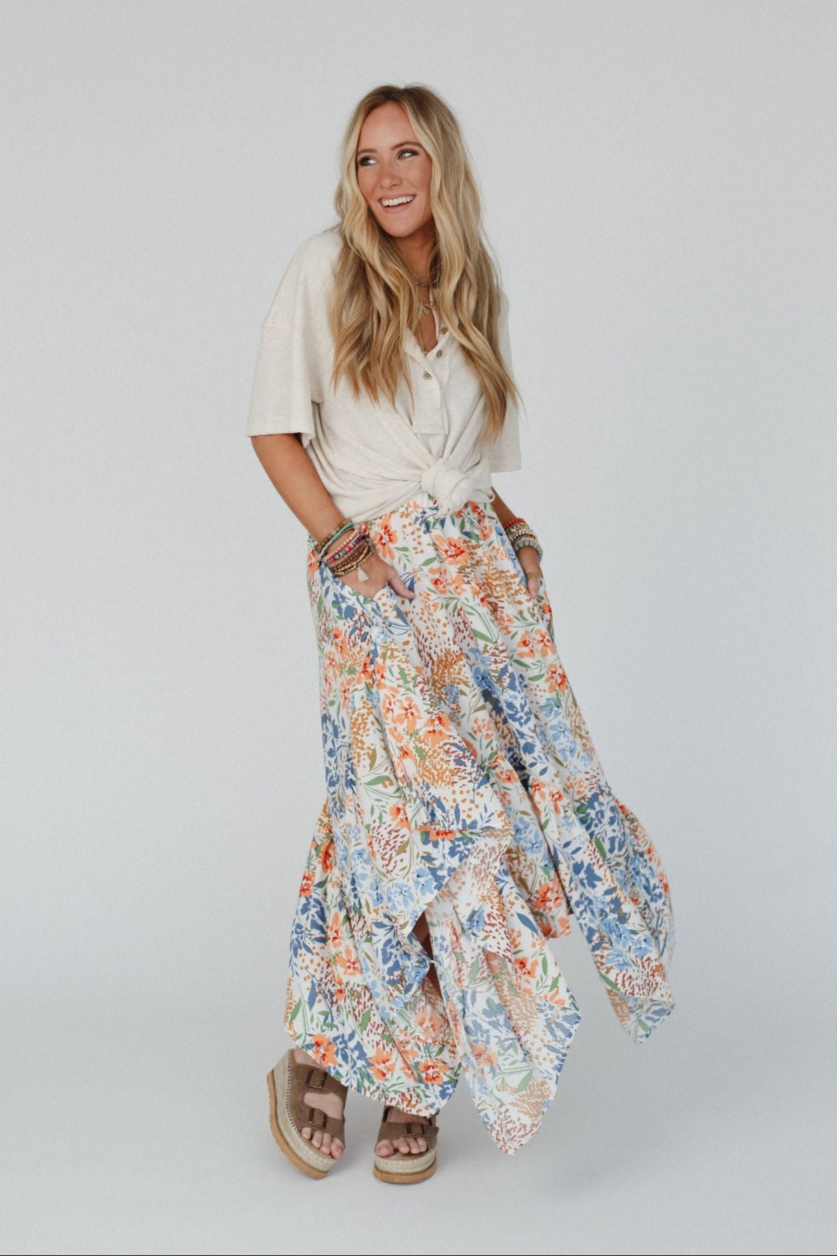The Nest Swing Of Things Pocketed Midi Skirt - Floral