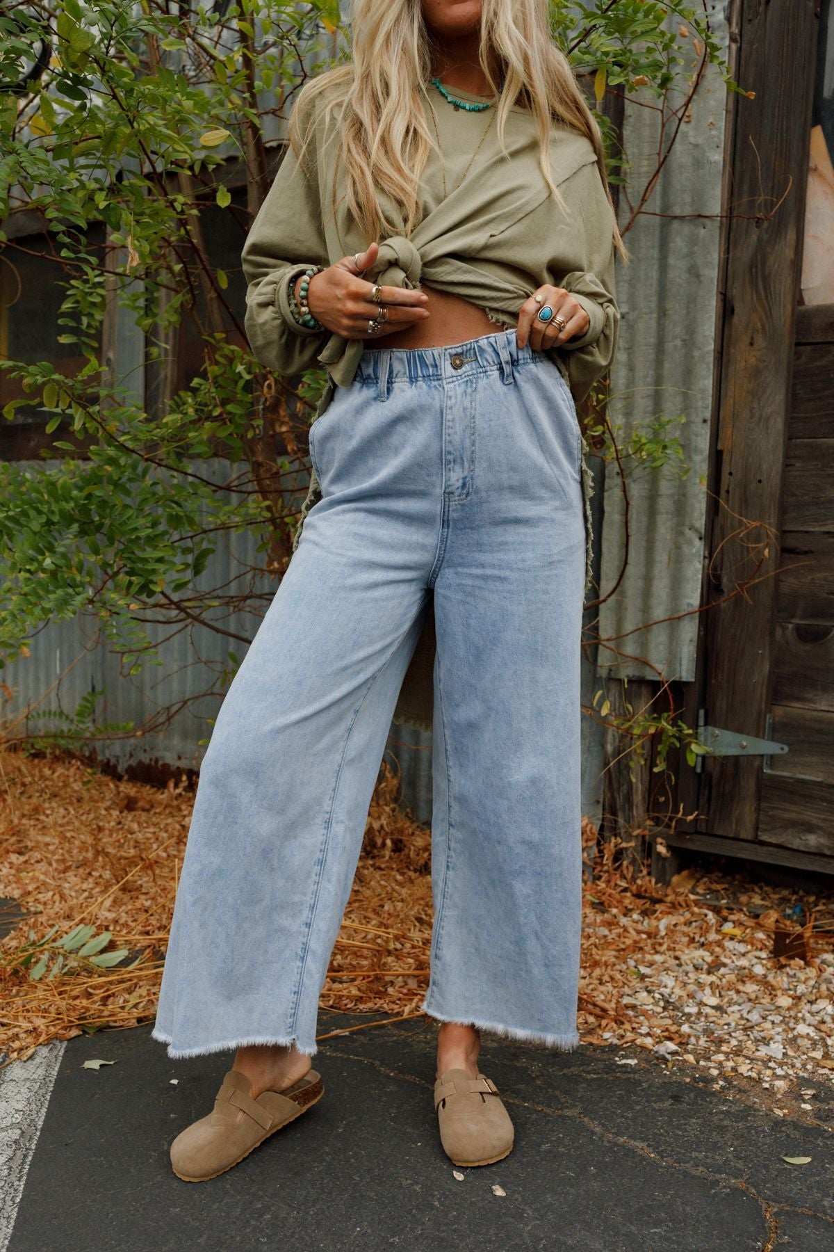 Simply You Wide Leg Jeans - Washed Denim